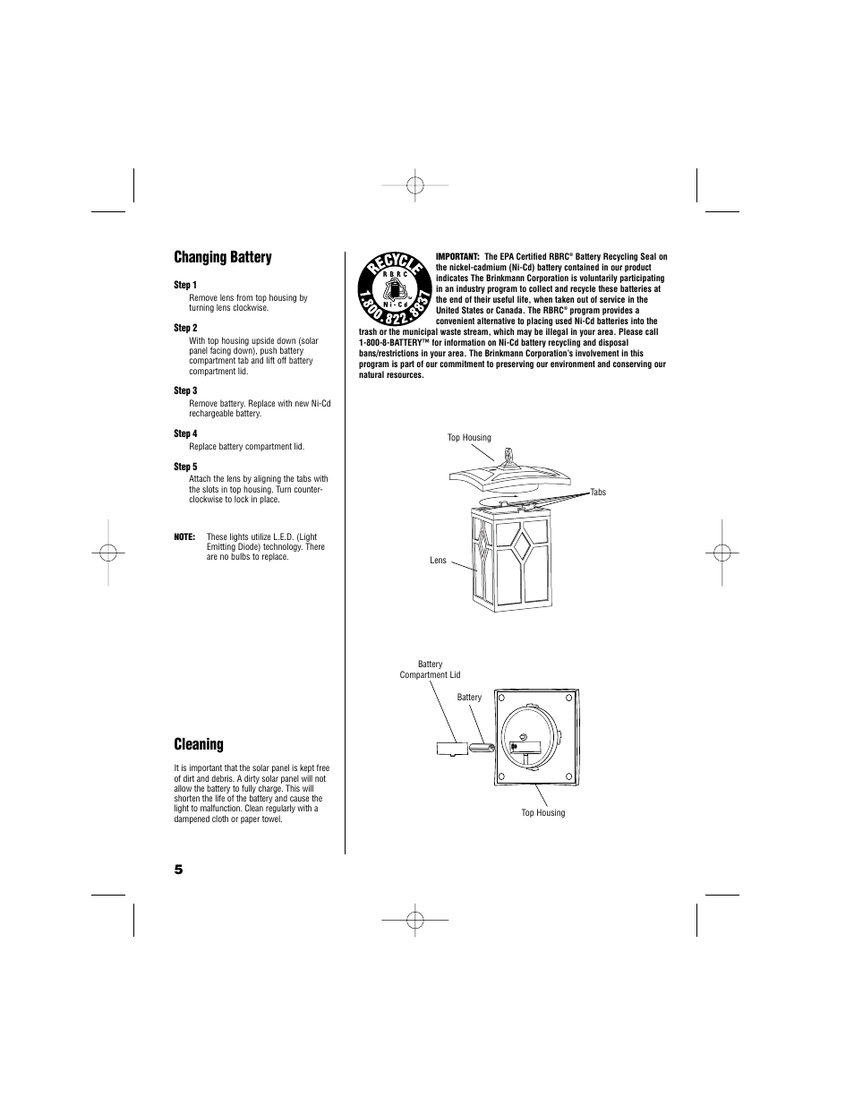 Changing battery, Cleaning | Brinkmann Window Pane Pagoda 822-2509-2 User Manual | Page 6 / 8