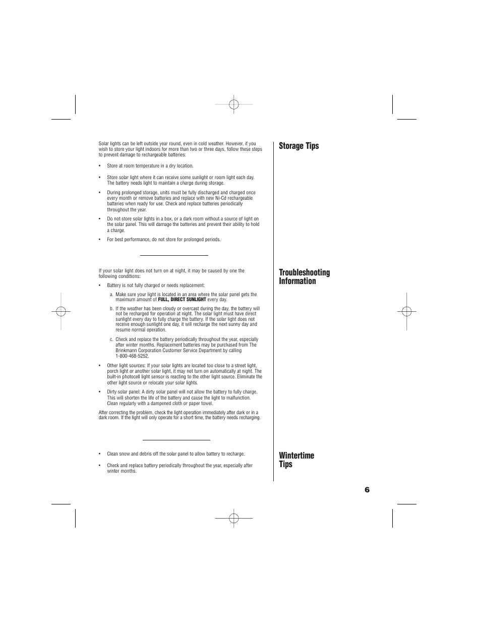 Storage tips, Wintertime tips, Troubleshooting information | Brinkmann Window Pane Pagoda 822-2509-2 User Manual | Page 7 / 8