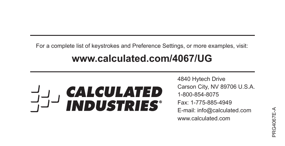 Calculated Industries 4067 Pocket Reference Guide User Manual | Page 52 / 52