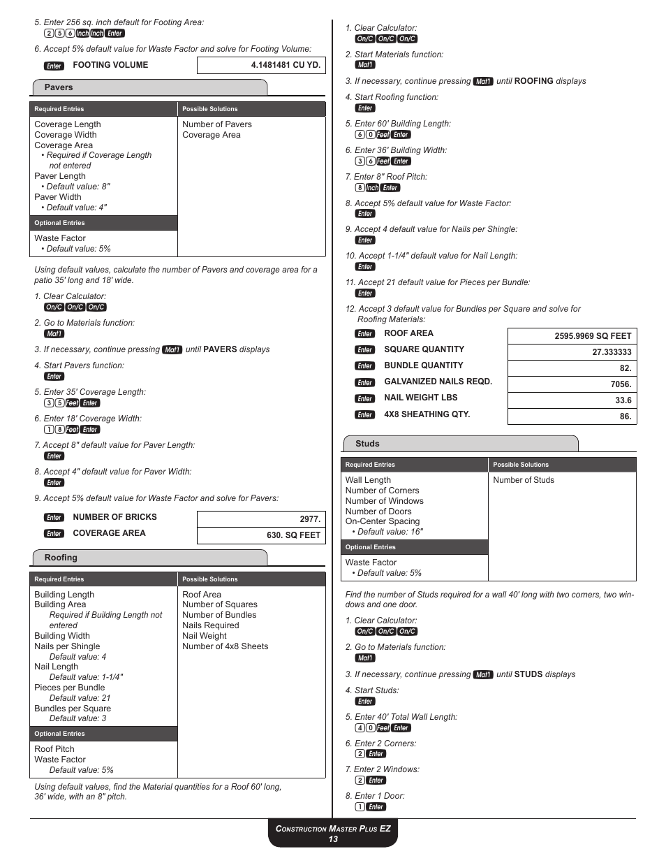 256iie, 35fe, 18fe | 60fe, 36fe, 40fe | Calculated Industries 4067 User Guide User Manual | Page 13 / 23