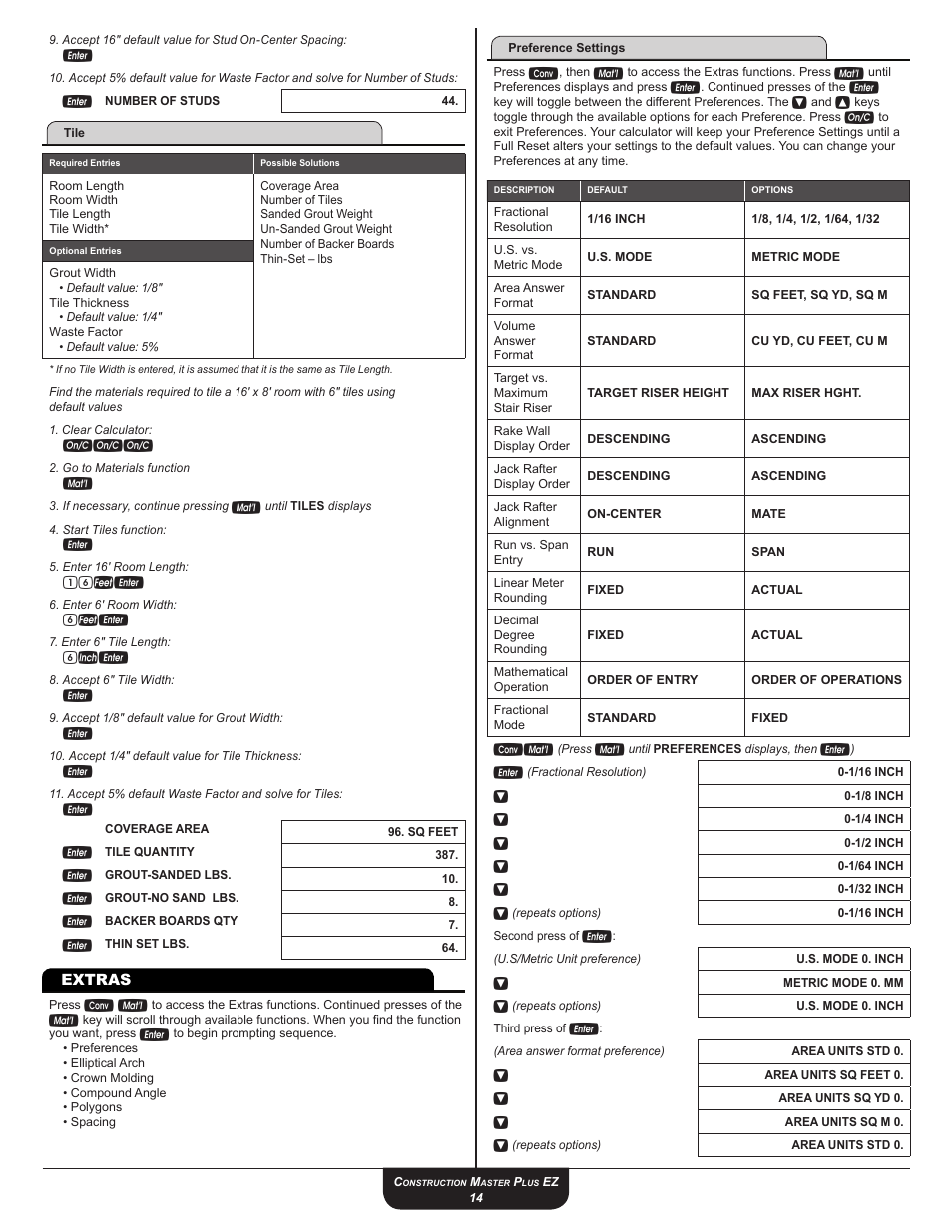 Extras, 16fe | Calculated Industries 4067 User Guide User Manual | Page 14 / 23