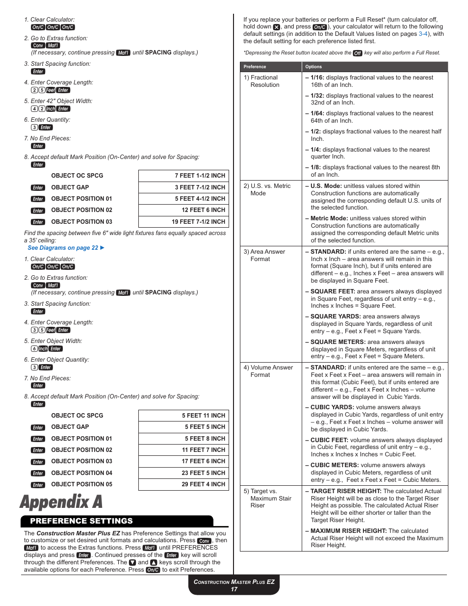 Appendix a, 25fe, 42ie | 35fe | Calculated Industries 4067 User Guide User Manual | Page 17 / 23