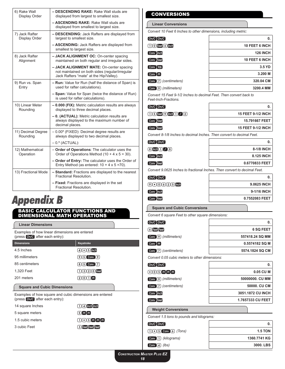 Appendix b, 95c9, 85c7 | 1320f, 201m, 14ii, 5mmm, 3fff, 10f6i, 8i1/8 | Calculated Industries 4067 User Guide User Manual | Page 18 / 23