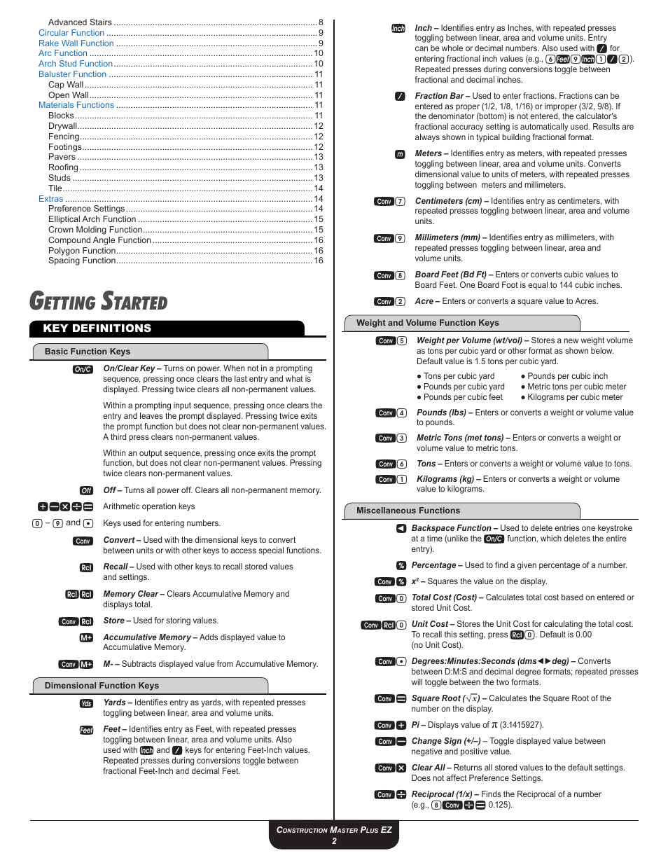 Key definitions, Etting, Tarted | 6f9i1 / 2 | Calculated Industries 4067 User Guide User Manual | Page 2 / 23