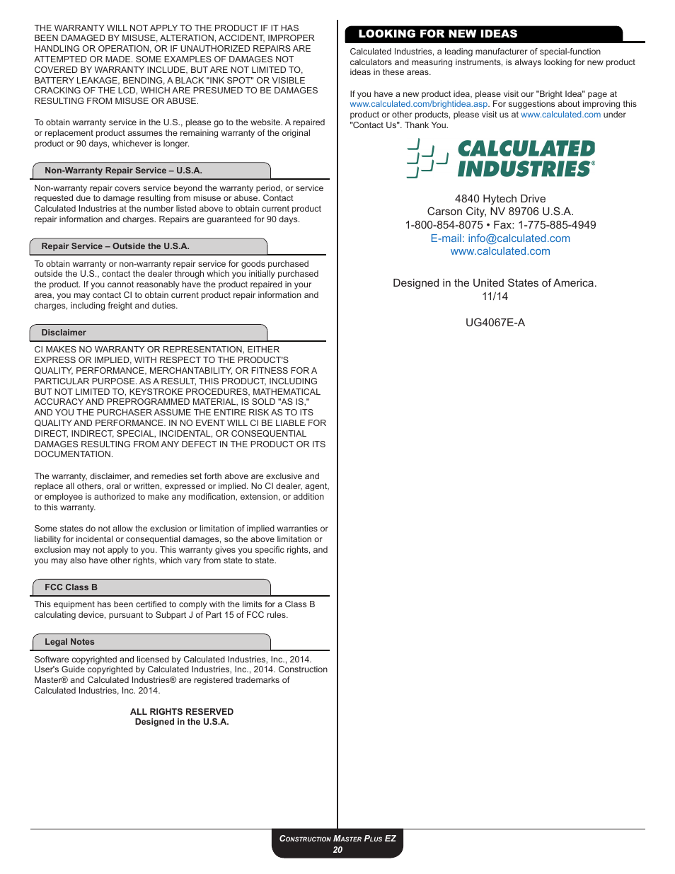 Calculated Industries 4067 User Guide User Manual | Page 20 / 23