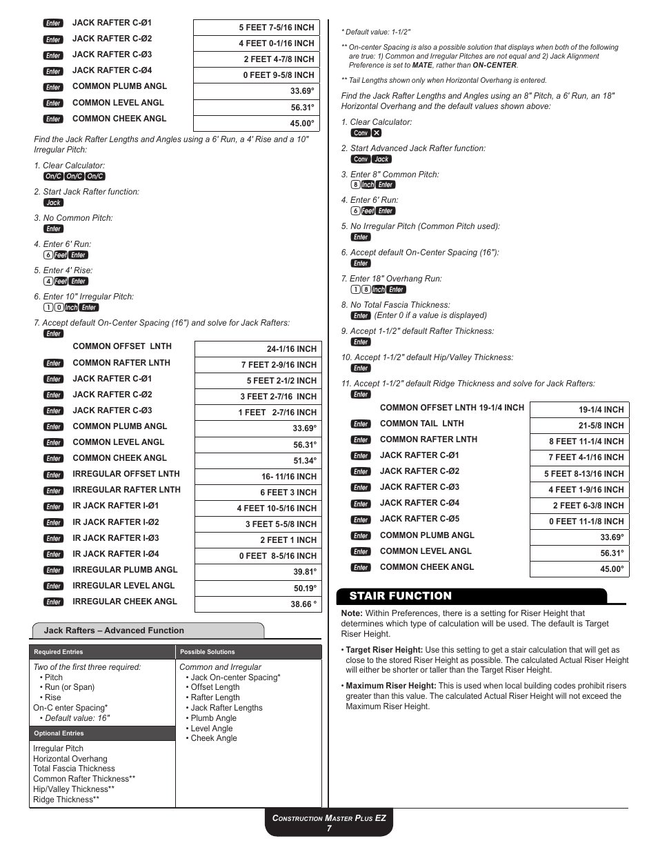 Stair function, 10ie, 18ie | Calculated Industries 4067 User Guide User Manual | Page 7 / 23