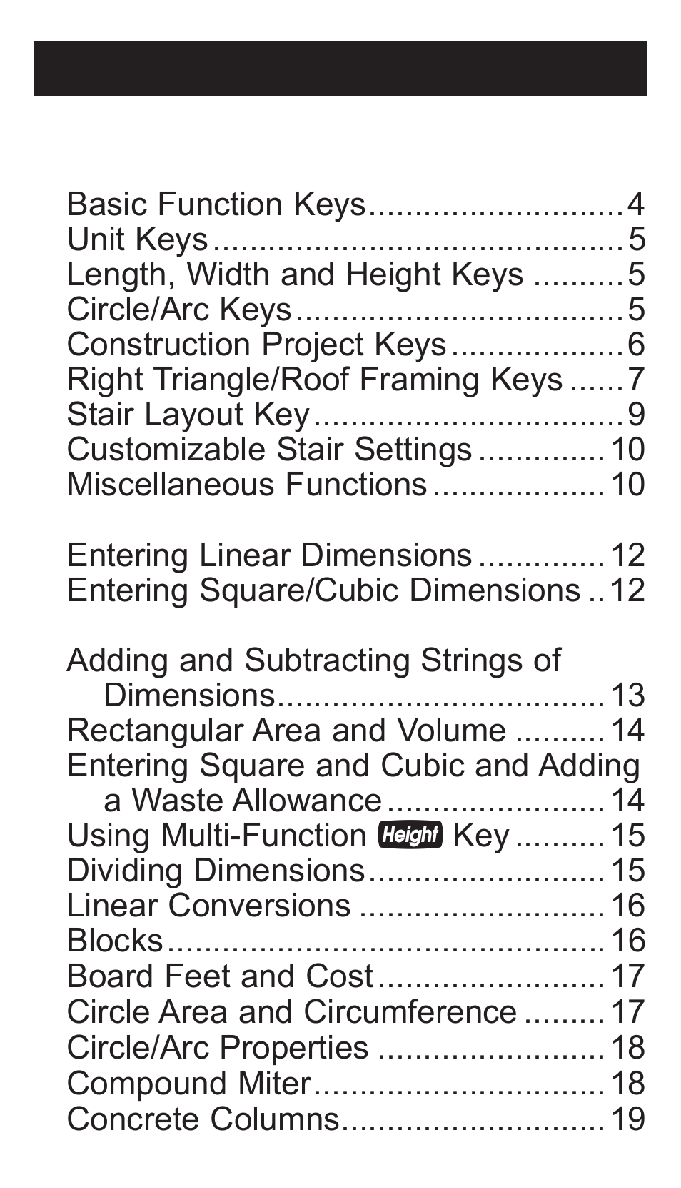 Calculated Industries 4065 v3.1 Pocket Reference Guide Advanced Consnruction-Math User Manual | Page 3 / 40