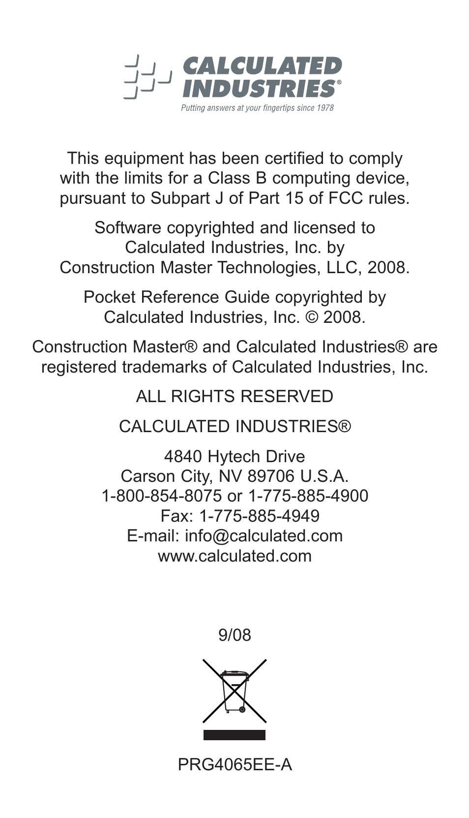 Calculated Industries 4065 v3.1 Pocket Reference Guide Advanced Consnruction-Math User Manual | Page 40 / 40