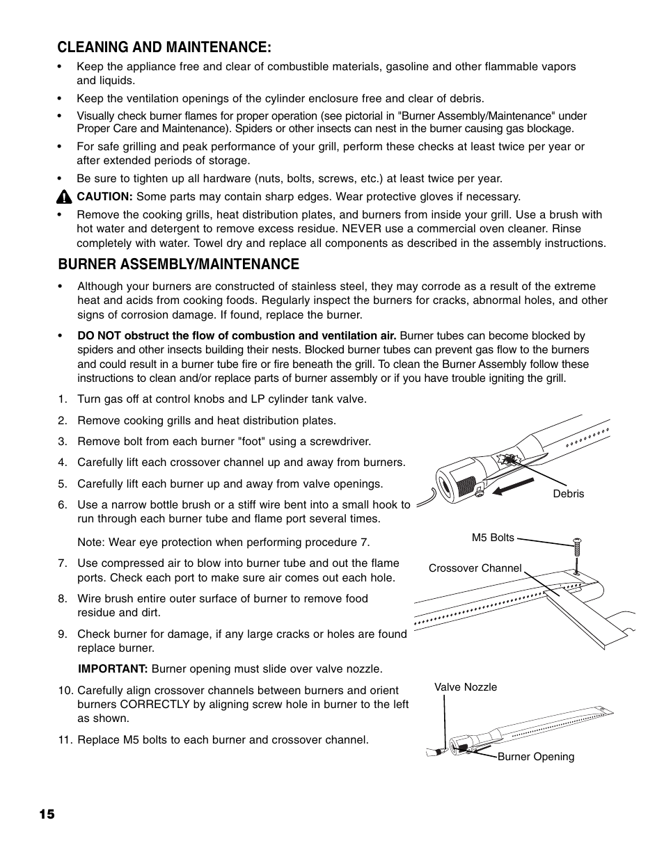 Burner assembly/maintenance, Cleaning and maintenance | Brinkmann 810-4415-T User Manual | Page 16 / 62
