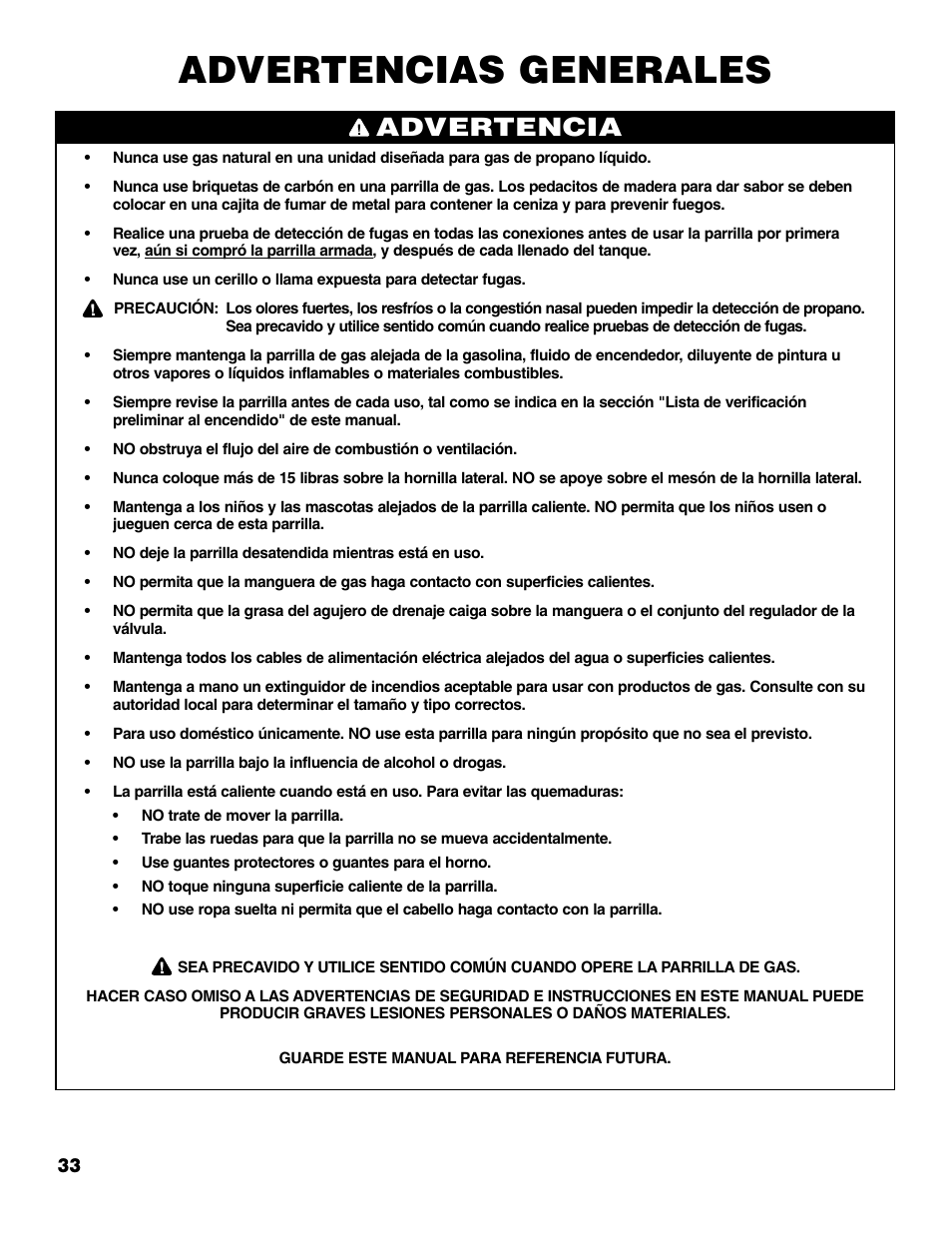 Advertencias generales, Advertencia | Brinkmann 810-4415-T User Manual | Page 34 / 62