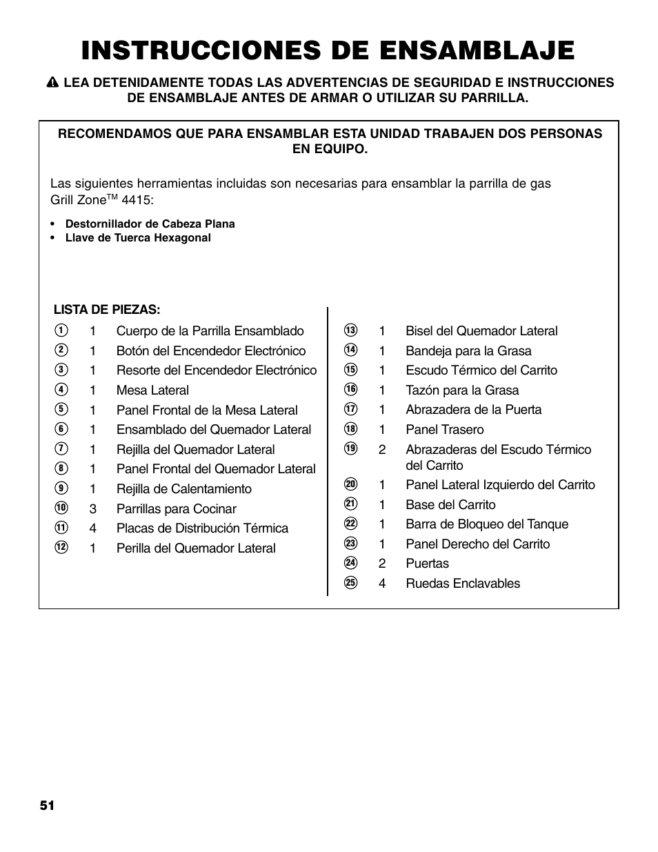 Instrucciones de ensamblaje | Brinkmann 810-4415-T User Manual | Page 52 / 62