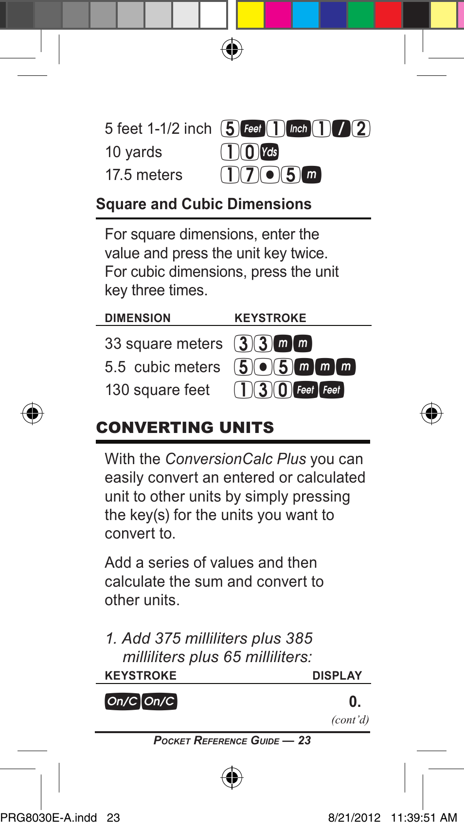 5f1i1/2, 33mm, 5mmm | 130ff | Calculated Industries 8030 User Manual | Page 23 / 44