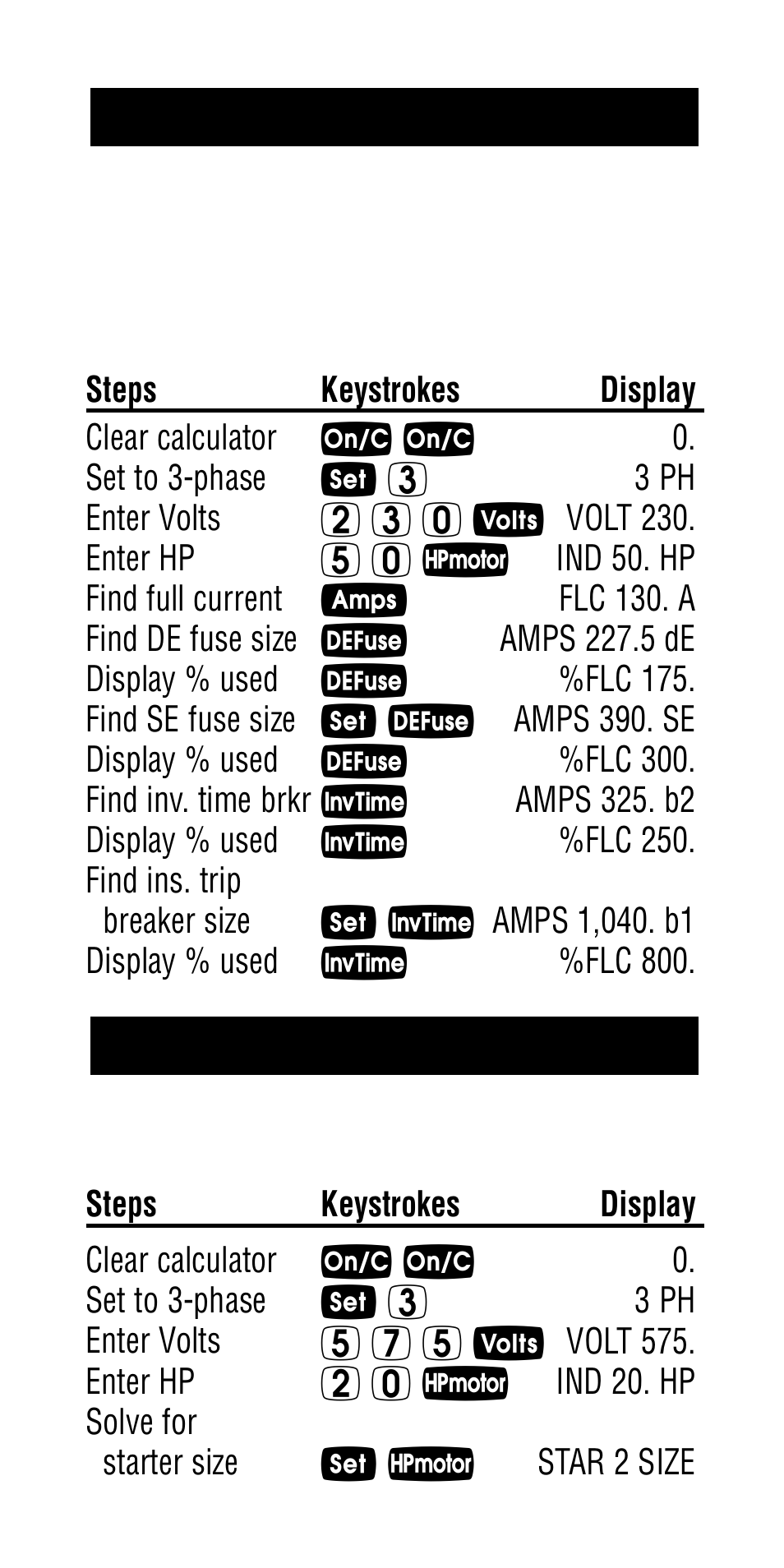 Starter size fuse and circuit breaker size | Calculated Industries 5065 User Manual | Page 54 / 71