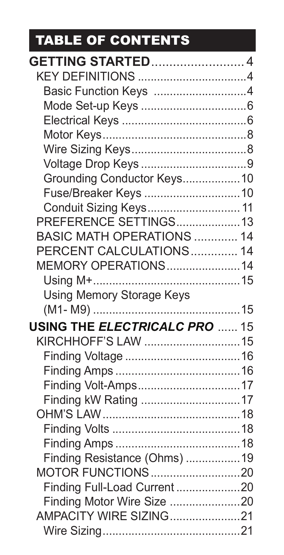 Calculated Industries 5070-A Pocket Reference Guide User Manual | Page 3 / 45