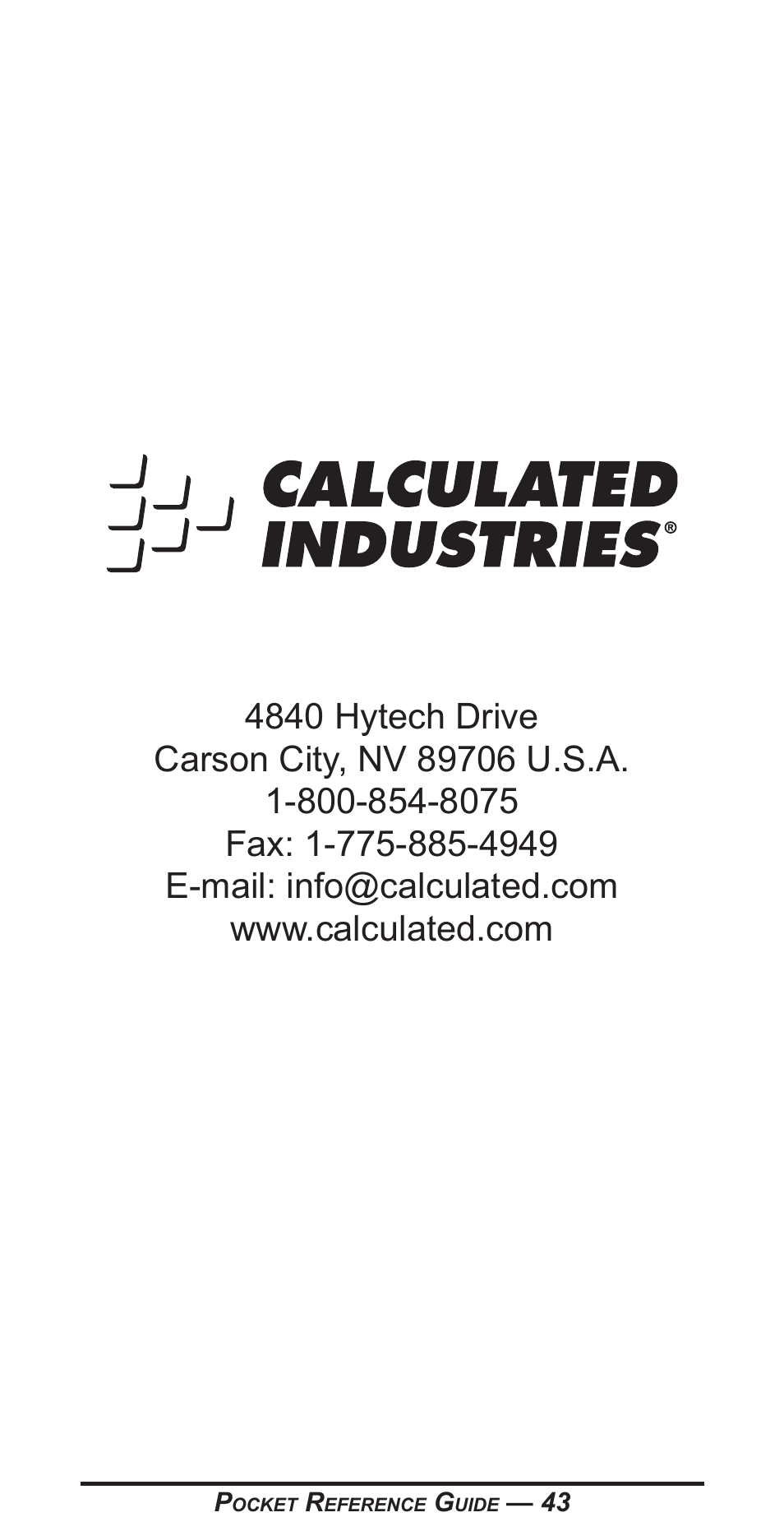 Calculated Industries 5070-A Pocket Reference Guide User Manual | Page 44 / 45