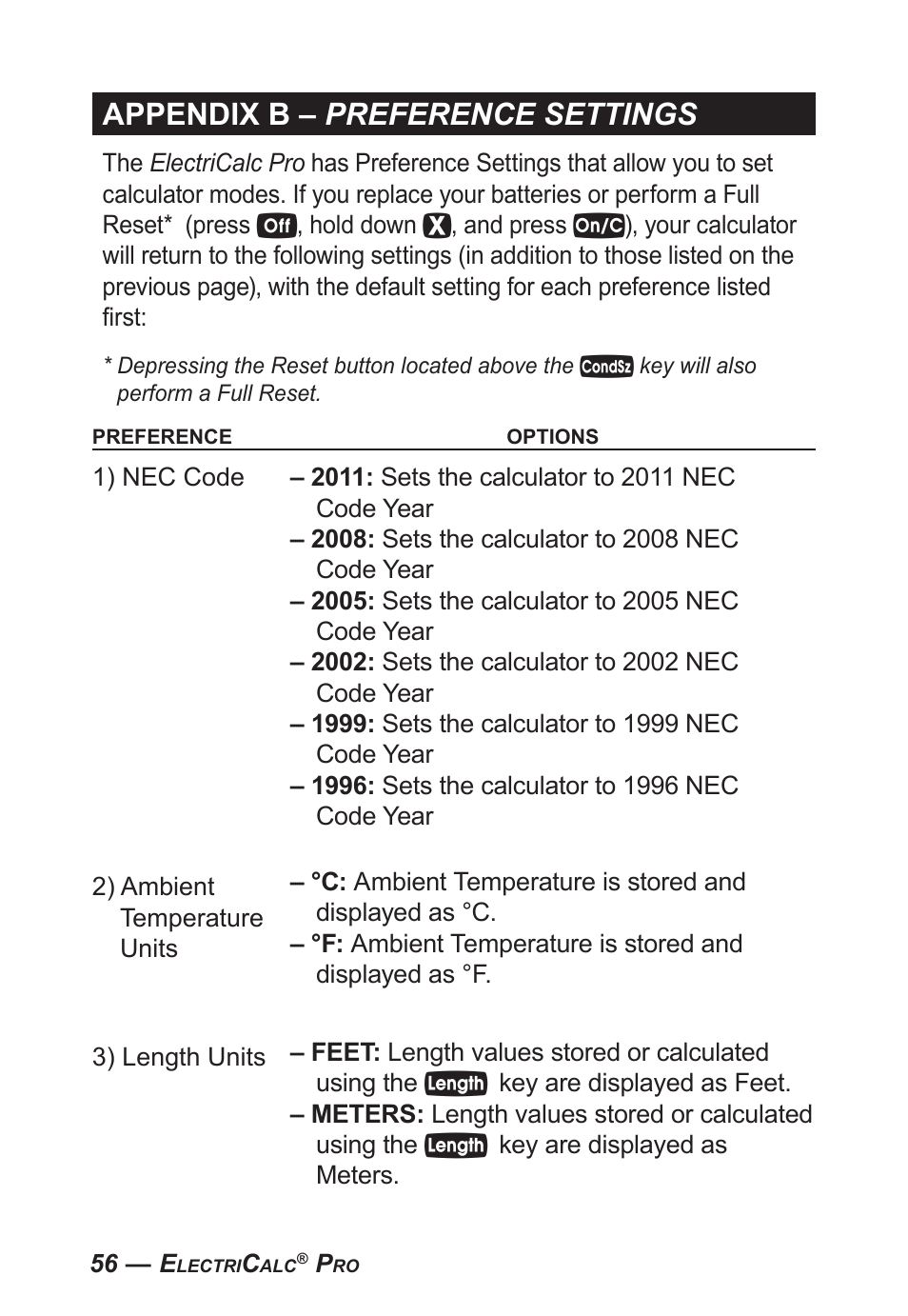 Appendix b – preference settings | Calculated Industries 5070-A User Guide User Manual | Page 57 / 66