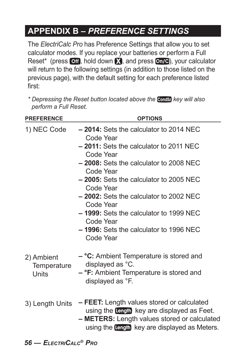 Appendix b – preference settings | Calculated Industries 5070-B User Guide User Manual | Page 57 / 66
