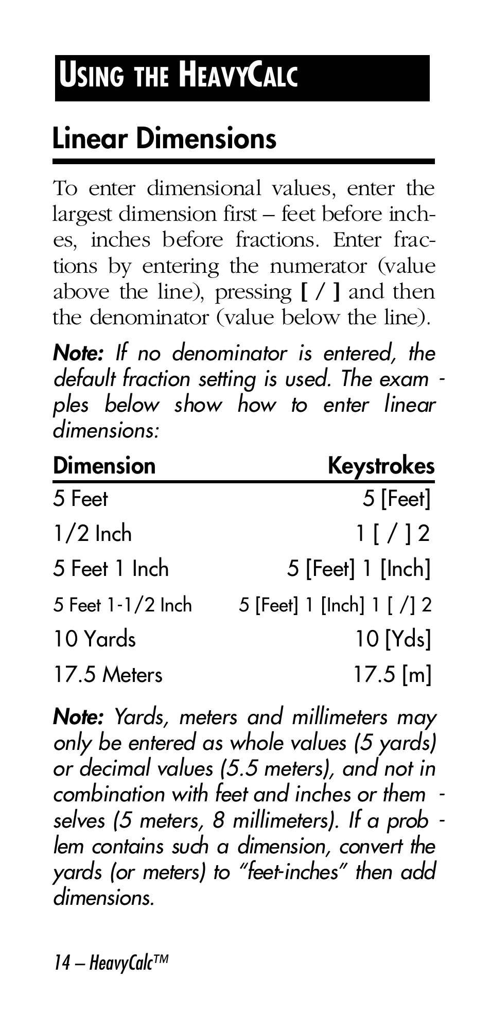 Linear dimensions | Calculated Industries 4315 User Manual | Page 14 / 56