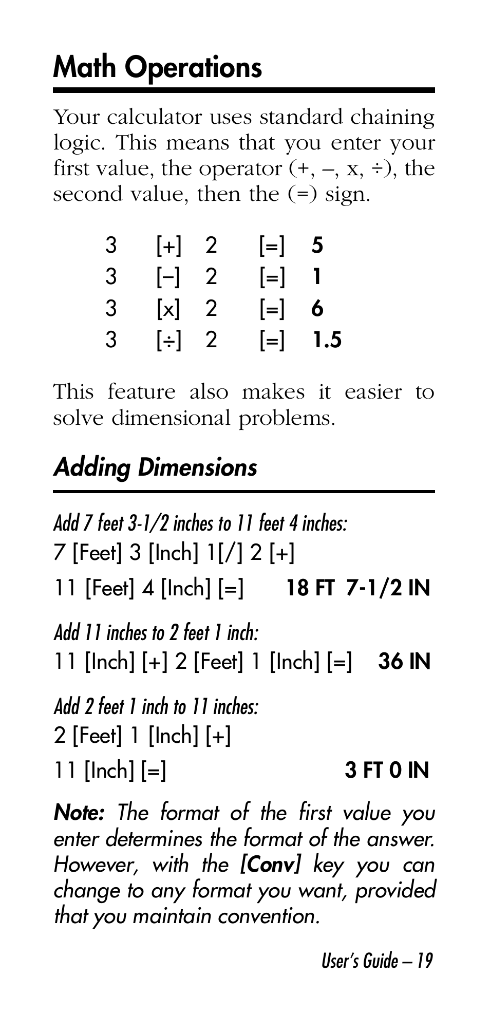 Math operations | Calculated Industries 4315 User Manual | Page 19 / 56