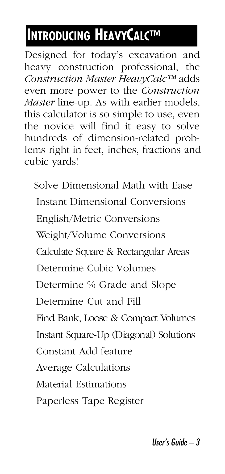 Ntroducing, Eavy | Calculated Industries 4315 User Manual | Page 3 / 56