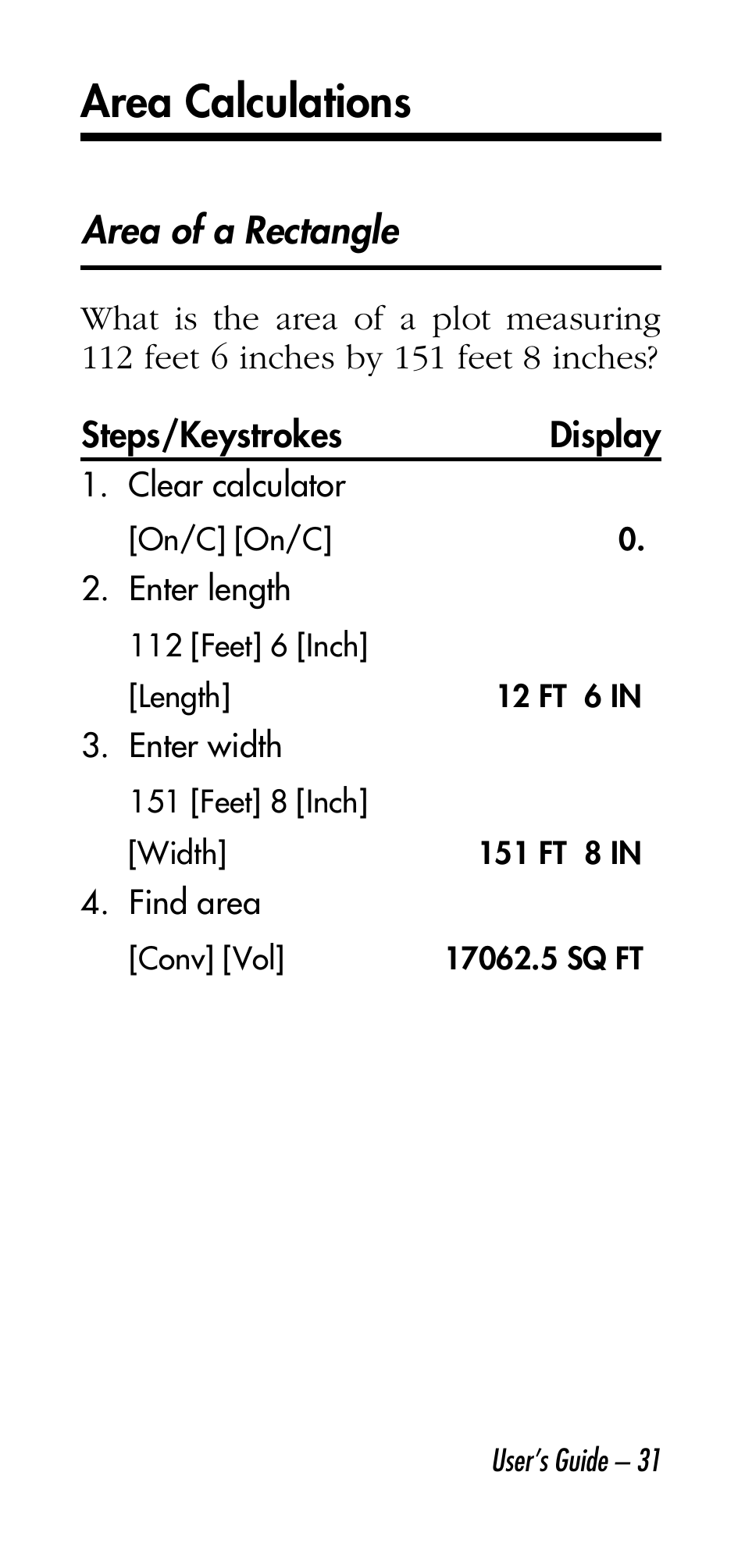 Area calculations | Calculated Industries 4315 User Manual | Page 31 / 56