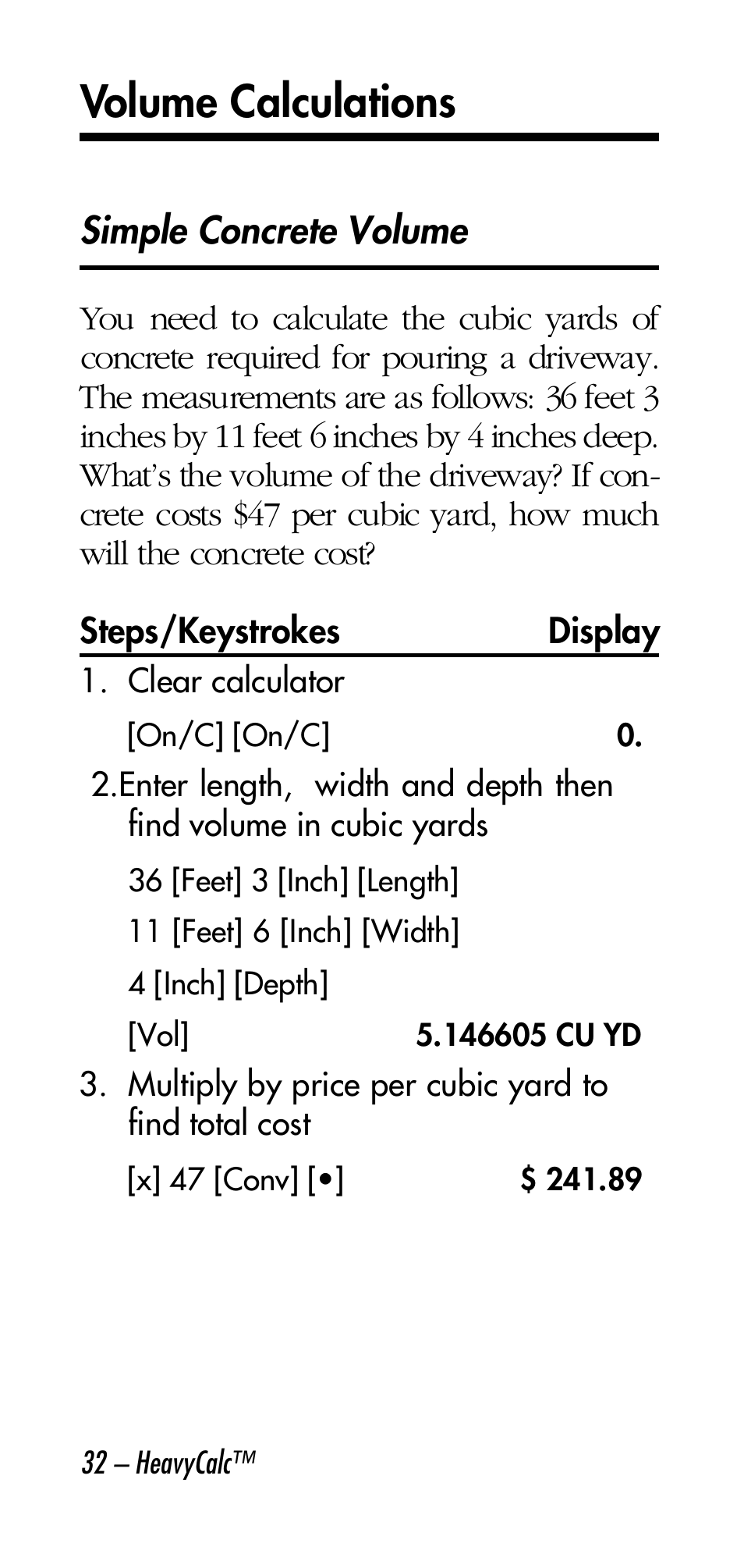 Volume calculations | Calculated Industries 4315 User Manual | Page 32 / 56