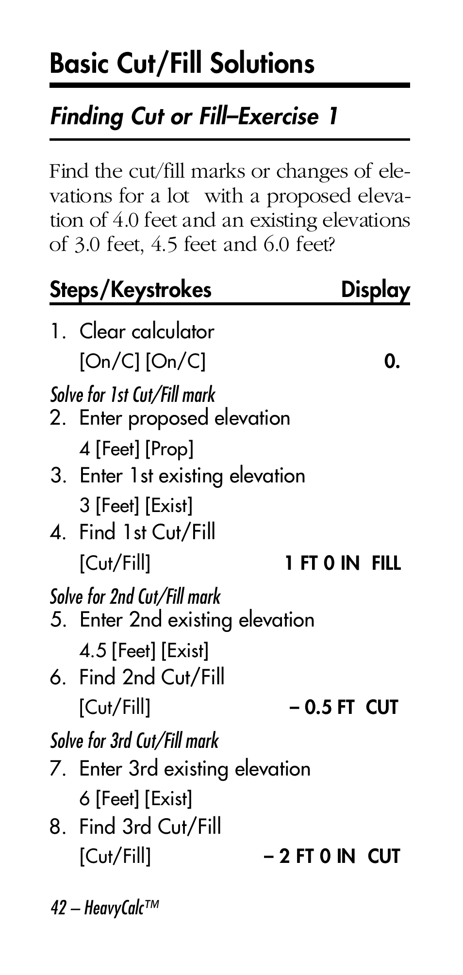 Basic cut/fill solutions | Calculated Industries 4315 User Manual | Page 42 / 56