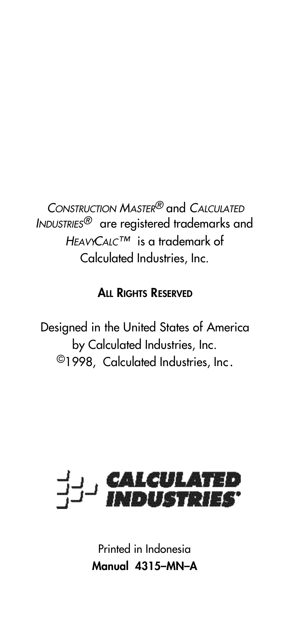 Calculated Industries 4315 User Manual | Page 56 / 56