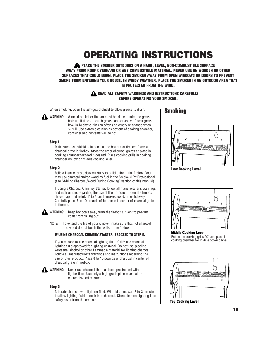 Operating instructions, Smoking | Brinkmann SMOKE 'N PIT User Manual | Page 11 / 20