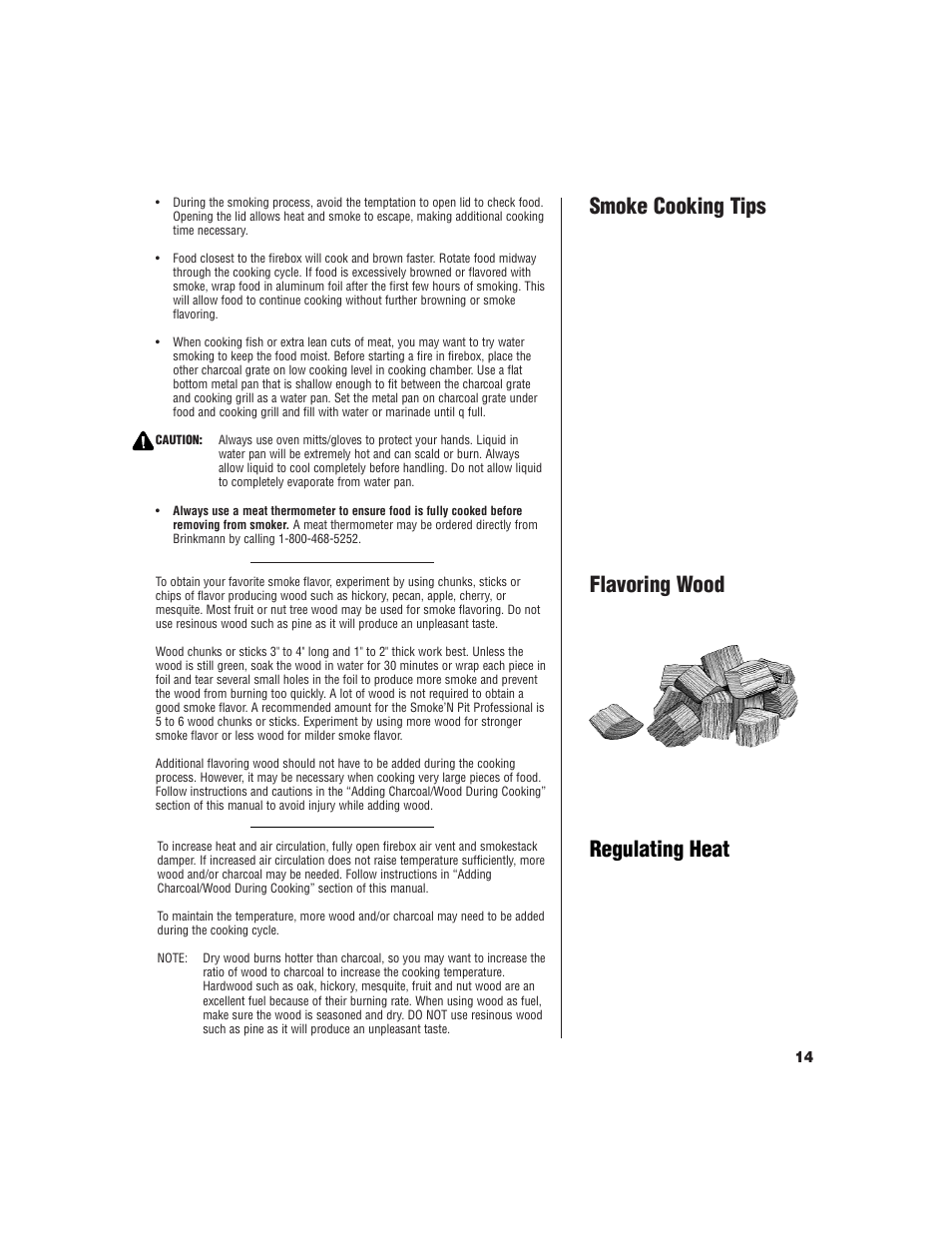 Smoke cooking tips regulating heat, Flavoring wood | Brinkmann SMOKE 'N PIT User Manual | Page 15 / 20