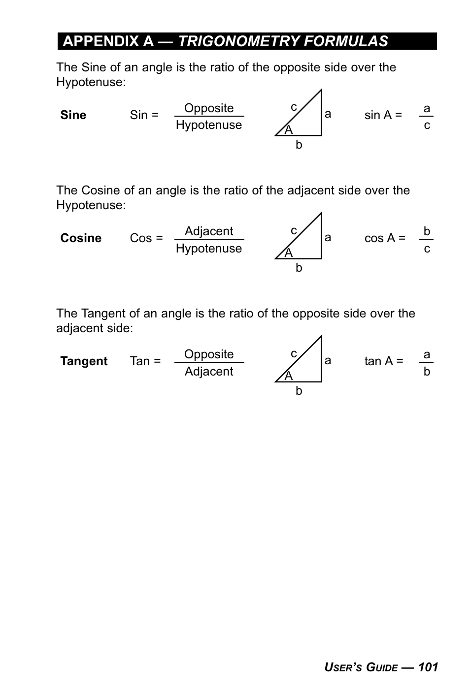 Appendix a — trigonometry formulas | Calculated Industries 4090 User Manual | Page 102 / 123