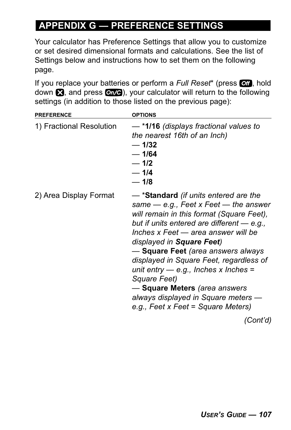 Appendix g — preference settings | Calculated Industries 4090 User Manual | Page 108 / 123