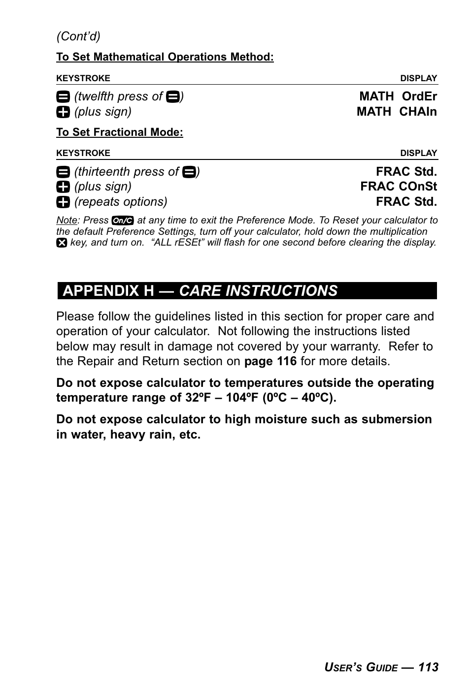 Appendix h — care instructions | Calculated Industries 4090 User Manual | Page 114 / 123