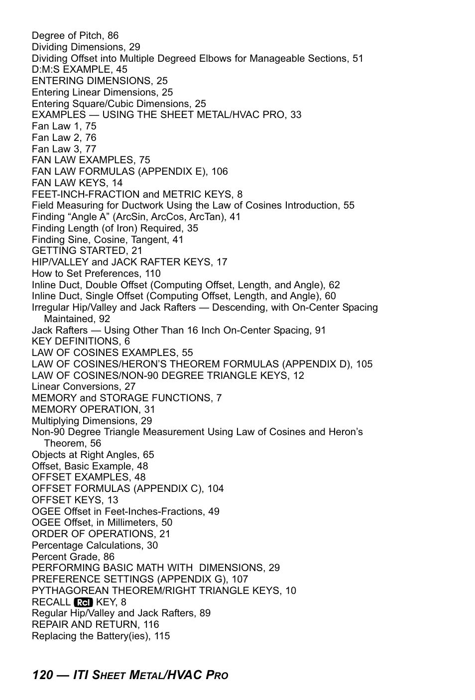 120 — iti s, Hvac p | Calculated Industries 4090 User Manual | Page 121 / 123