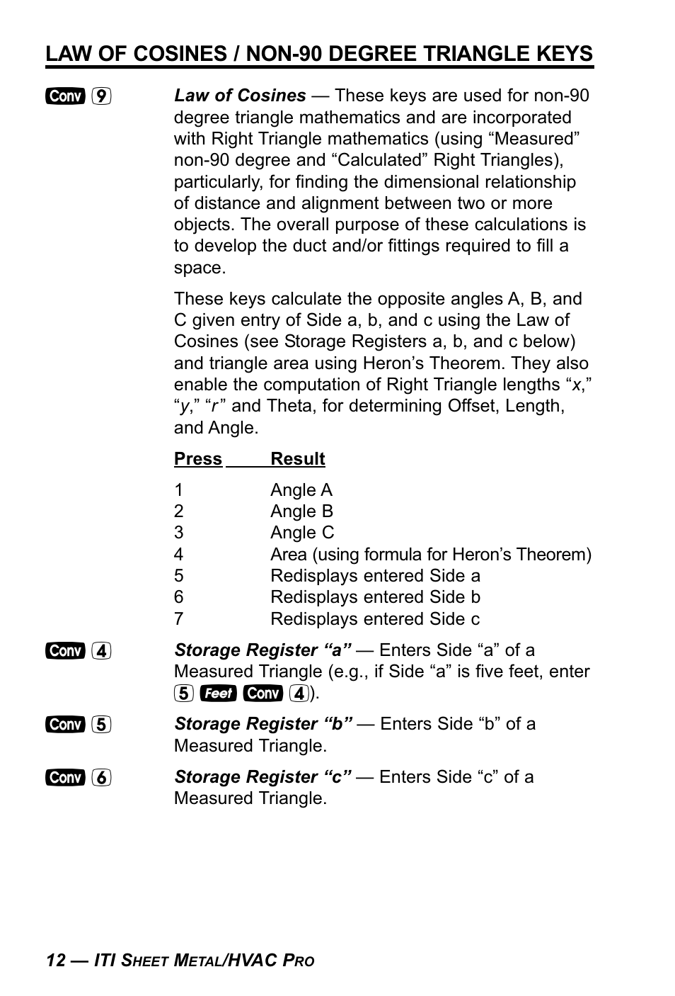 Law of cosines / non-90 degree triangle keys | Calculated Industries 4090 User Manual | Page 13 / 123