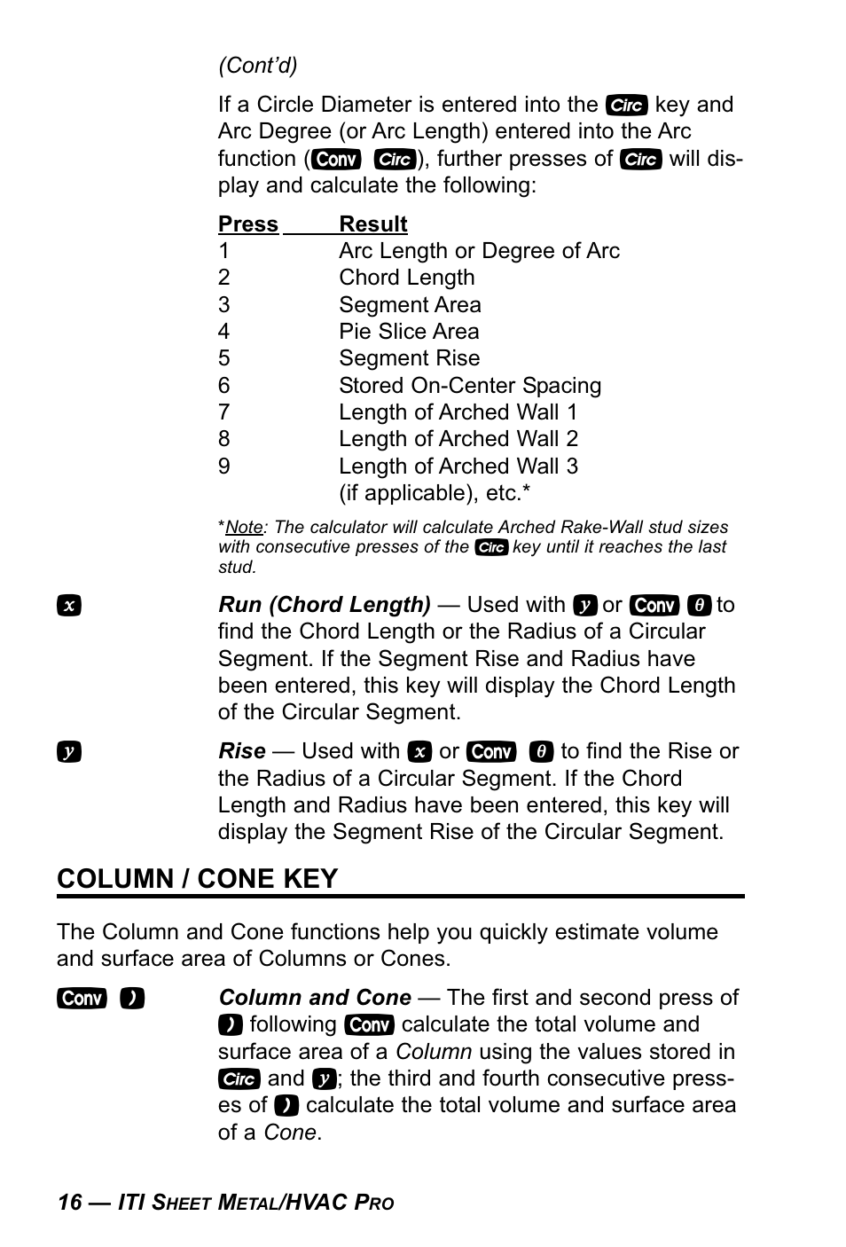 Column / cone key | Calculated Industries 4090 User Manual | Page 17 / 123