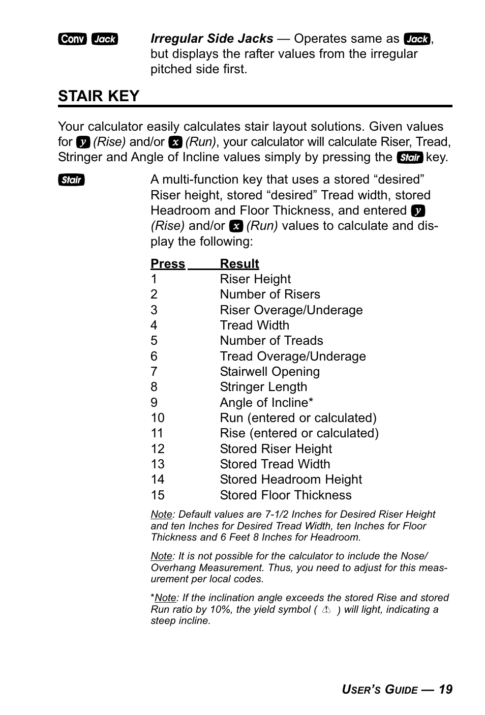 Stair key | Calculated Industries 4090 User Manual | Page 20 / 123