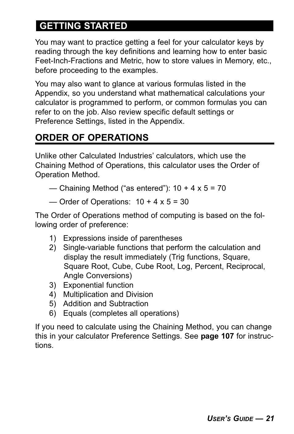 Order of operations, Getting started | Calculated Industries 4090 User Manual | Page 22 / 123