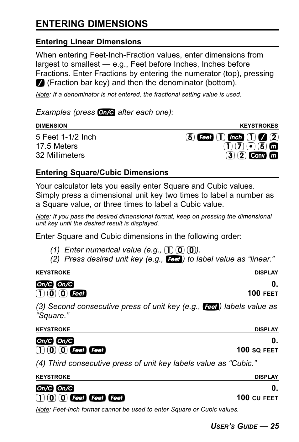 Entering dimensions | Calculated Industries 4090 User Manual | Page 26 / 123