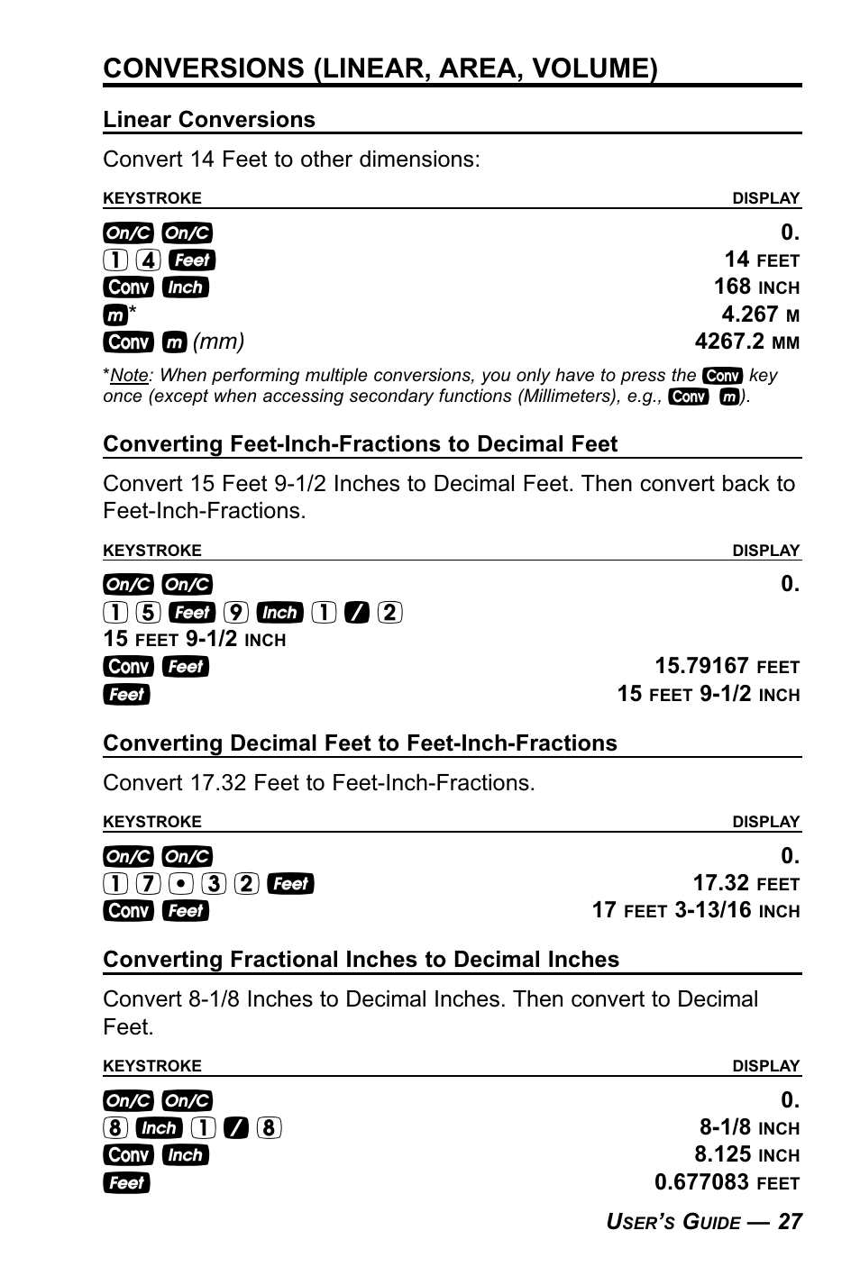 Conversions (linear, area, volume) | Calculated Industries 4090 User Manual | Page 28 / 123