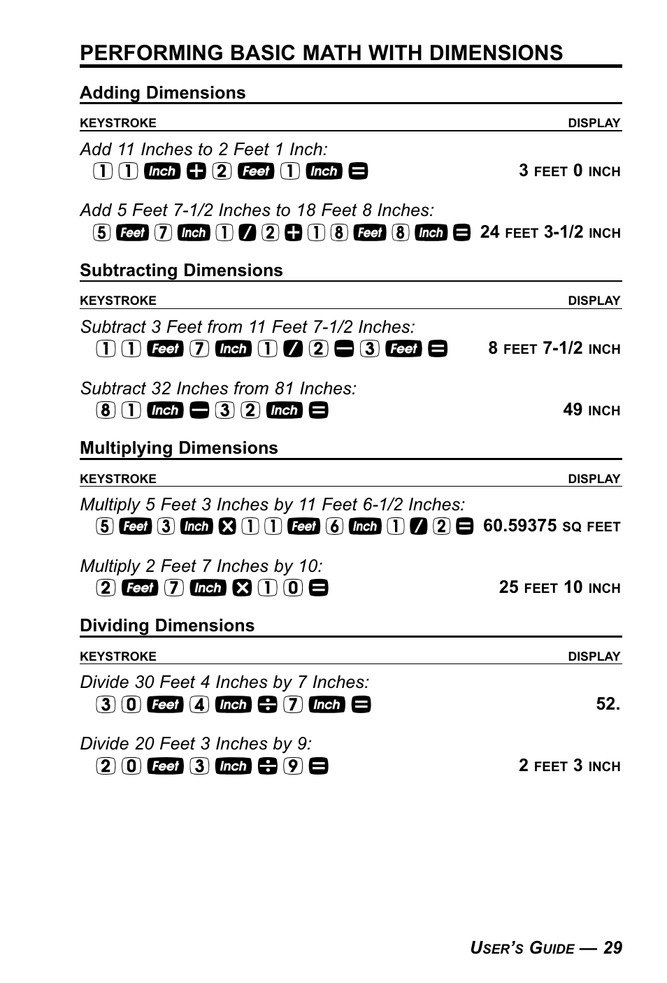 Performing basic math with dimensions | Calculated Industries 4090 User Manual | Page 30 / 123