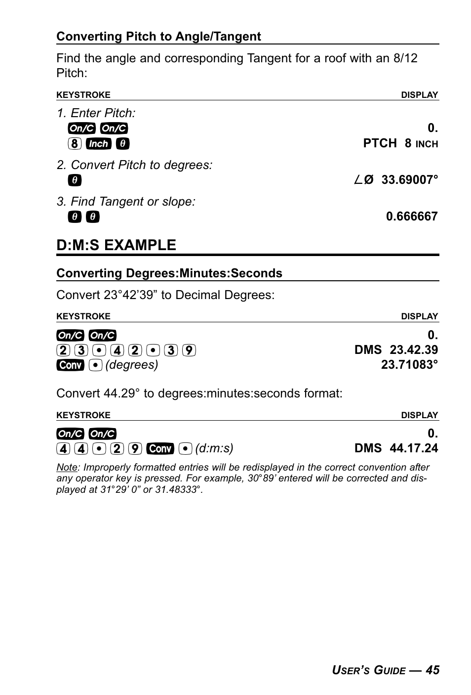 D:m:s example | Calculated Industries 4090 User Manual | Page 46 / 123