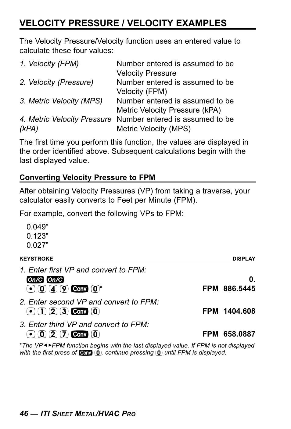 Velocity pressure / velocity examples | Calculated Industries 4090 User Manual | Page 47 / 123