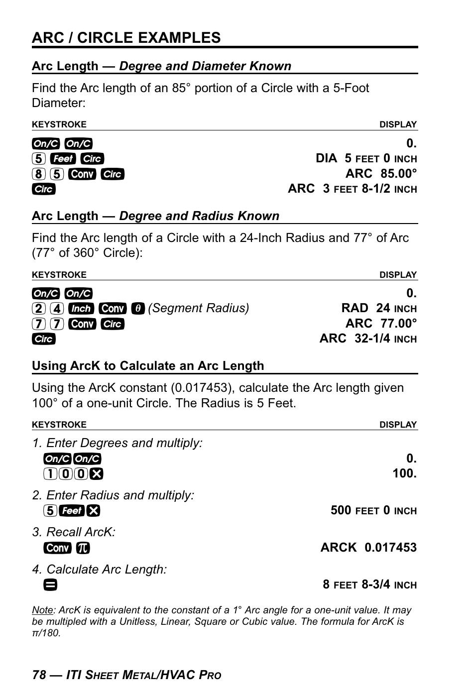 Arc / circle examples | Calculated Industries 4090 User Manual | Page 79 / 123