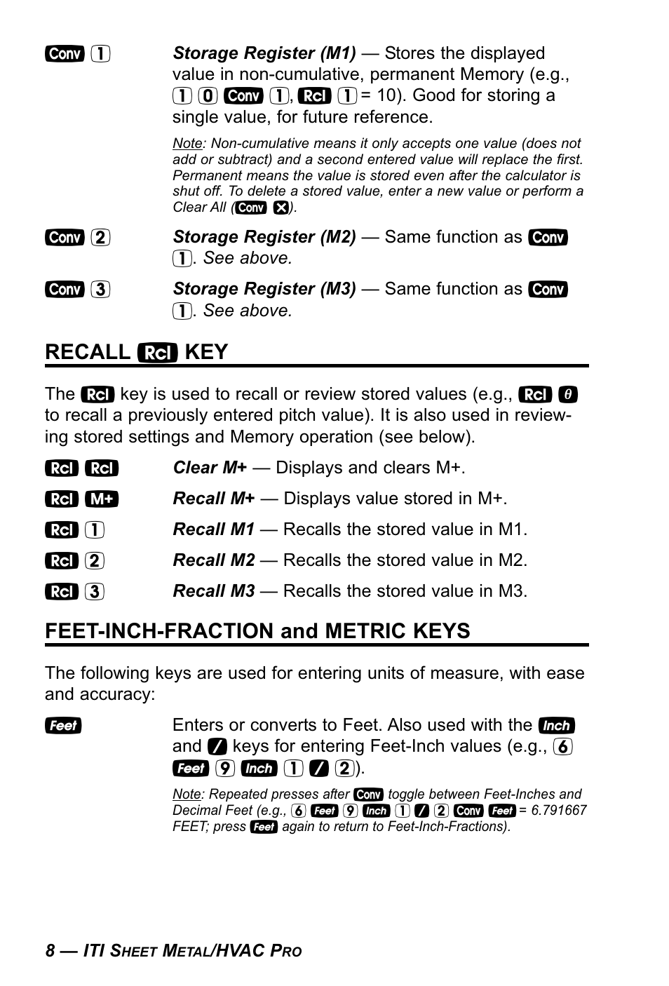 Recall ® key, Feet-inch-fraction and metric keys | Calculated Industries 4090 User Manual | Page 9 / 123