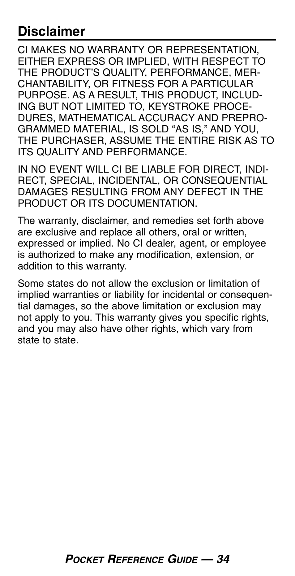 Disclaimer | Calculated Industries 4019 User Manual | Page 38 / 40