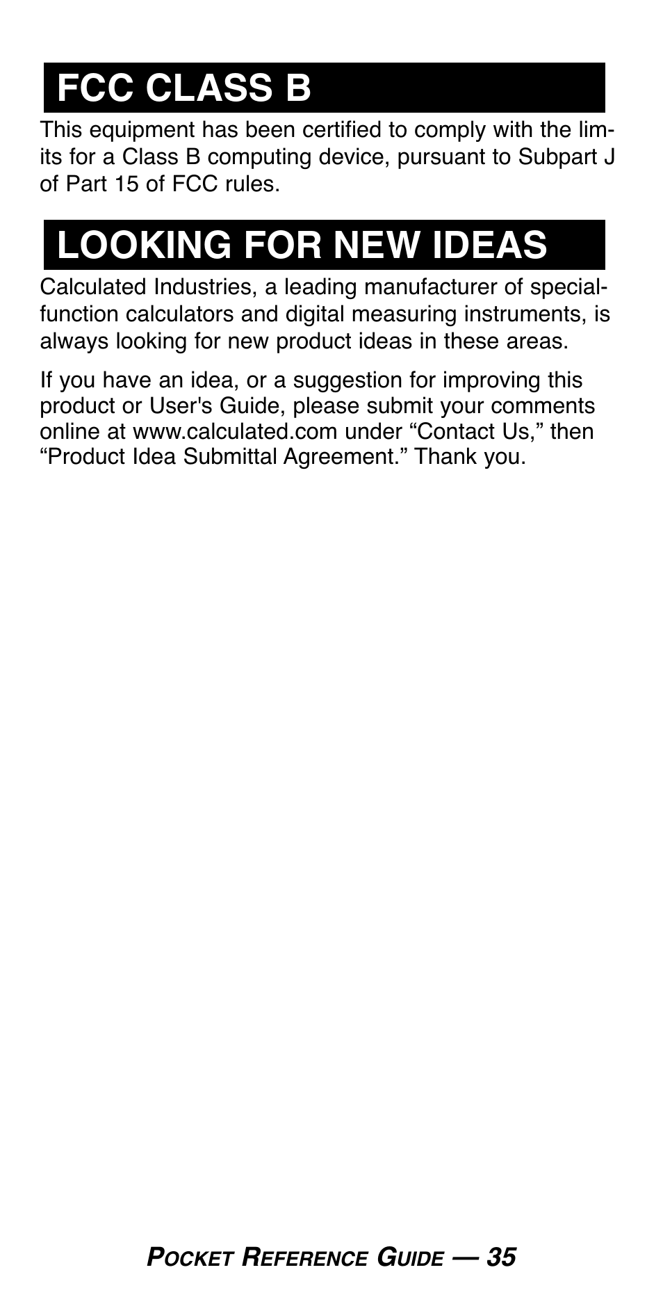 Looking for new ideas fcc class b | Calculated Industries 4019 User Manual | Page 39 / 40