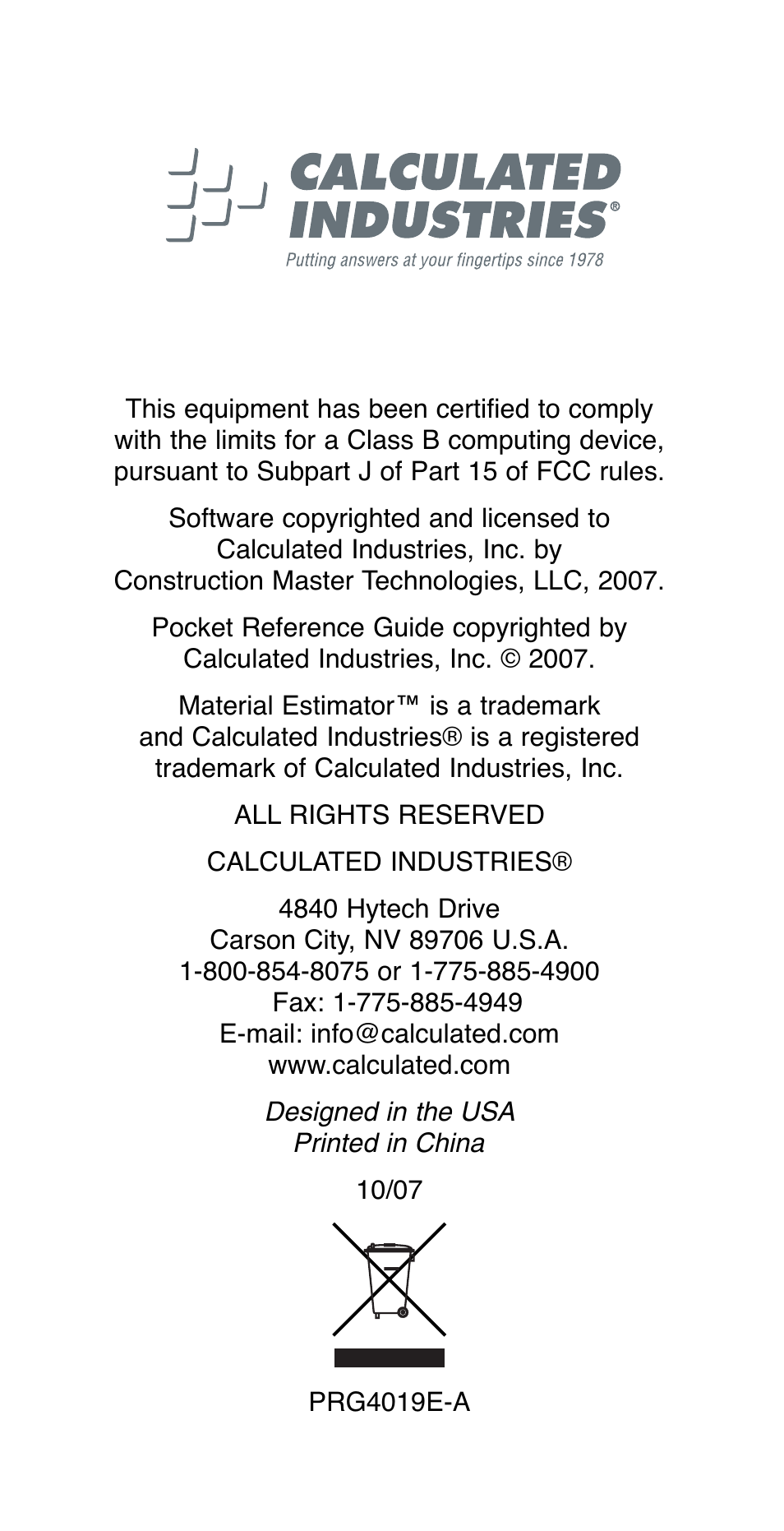 Calculated Industries 4019 User Manual | Page 40 / 40