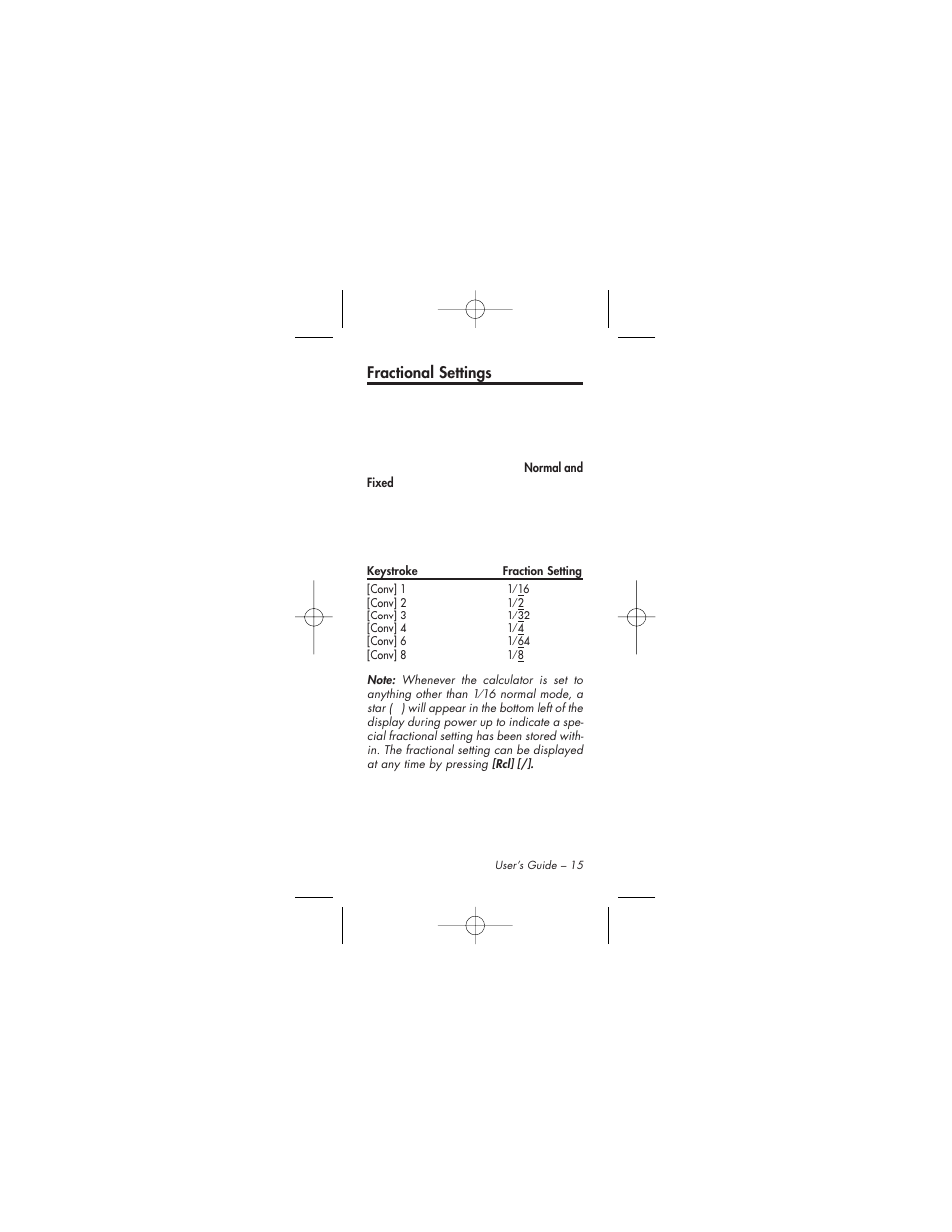 Fractional settings | Calculated Industries 4015 User Manual | Page 15 / 84