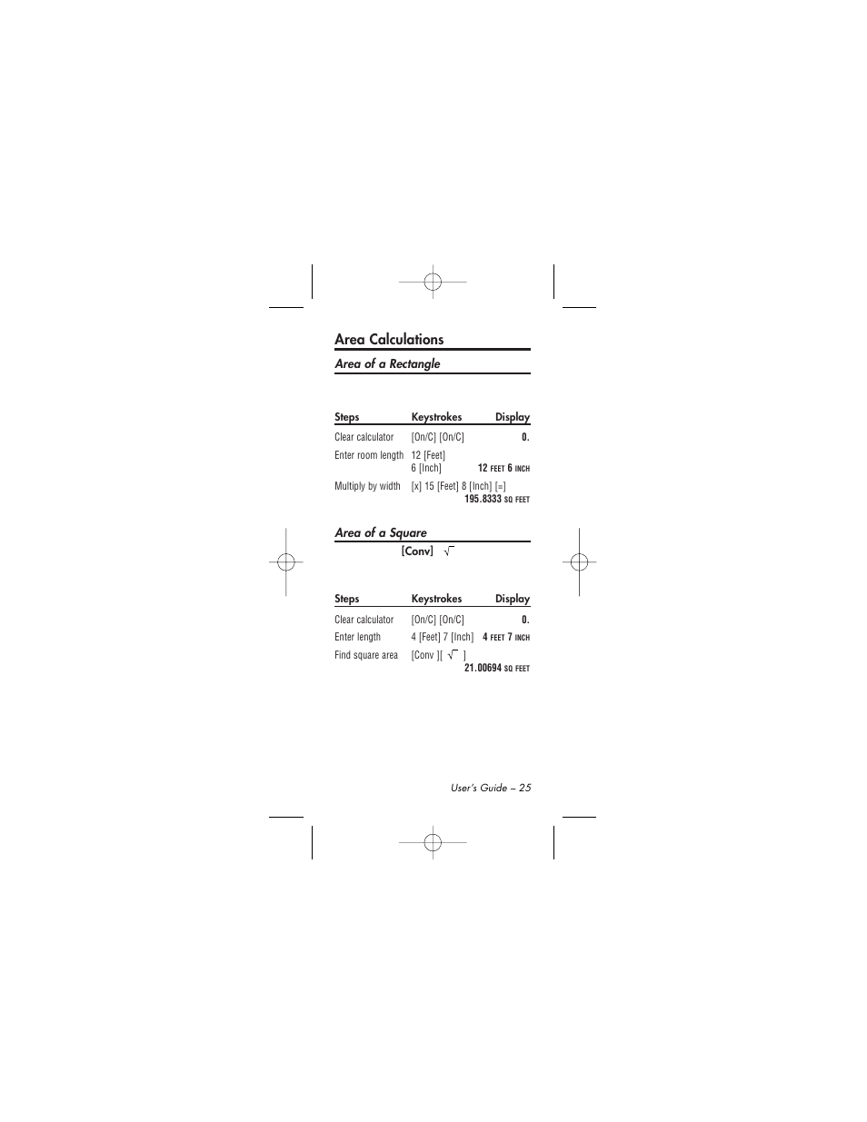 Area calculations | Calculated Industries 4015 User Manual | Page 25 / 84